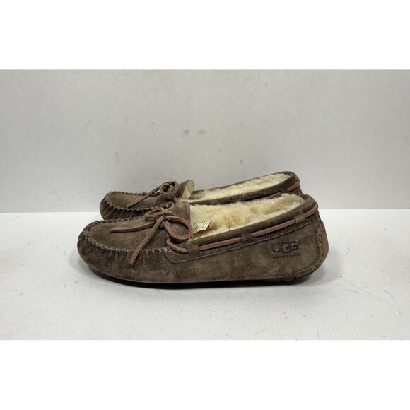 UGG Dakota Brown Suede Slippers Moccasins 5612 Wool Lined Shoes Women's Size 6 - Picture 3 of 8